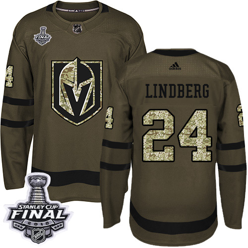 Adidas Golden Knights #24 Oscar Lindberg Green Salute to Service 2018 Stanley Cup Final Stitched NHL Jersey - Click Image to Close